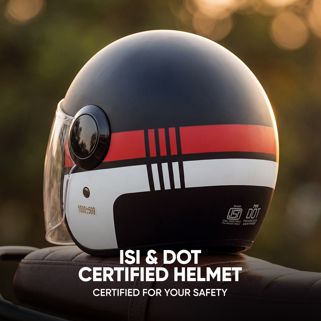TVS Silk Route Helmet for Men & Women | Vintage Open Face Helmet with Clear Visor | ISI & DOT Certified | ABS Shell | EPS Liner | Retro Stylish Helmet for City & Highway Riding